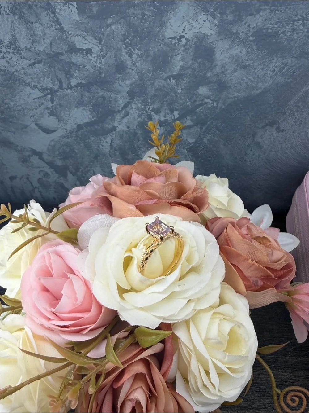 Stunning Hidden Halo Natural 1CT Pink Topaz Ring 18K Yellow Gold Plated Size 8